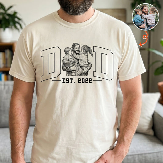 Father's Day Gifts, Dad Custom Photo Sketch Line Art Father's Day Gift For Husband, Dad - Personalized Shirt