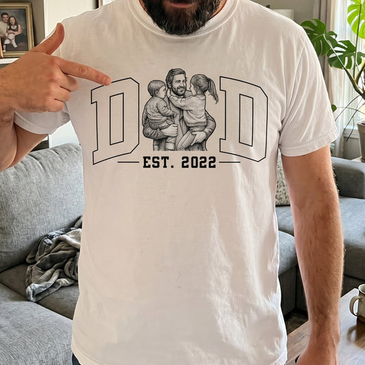 Father's Day Gifts, Dad Custom Photo Sketch Line Art Father's Day Gift For Husband, Dad - Personalized Shirt
