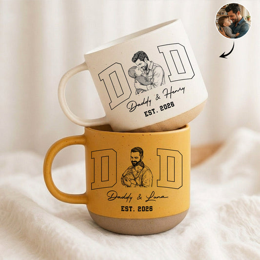 Father's Day Gifts, Dad Est Custom Photo Sketch Line Art Father's Day Gift For Husband, Dad - Personalized Mug