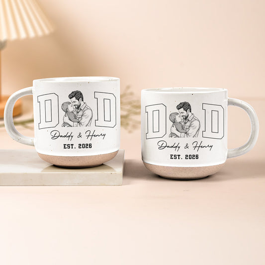 Father's Day Gifts, Dad Est Custom Photo Sketch Line Art Father's Day Gift For Husband, Dad - Personalized Mug