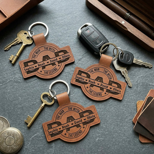 Father's Day Gifts, Dad, Papa, Grandpa, Pop The Man, The Myth, The Legend With Kid's Names - Personalized Keychain