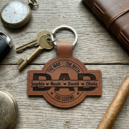 Father's Day Gifts, Dad, Papa, Grandpa, Pop The Man, The Myth, The Legend With Kid's Names - Personalized Keychain