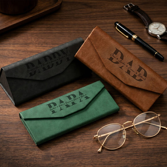 Father's Day Gifts, Dad, Papa, Grandpa With Kids' Names - Personalized Leather Glasses Case