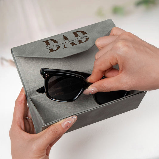 Father's Day Gifts, Dad, Papa, Grandpa With Kids' Names - Personalized Leather Glasses Case
