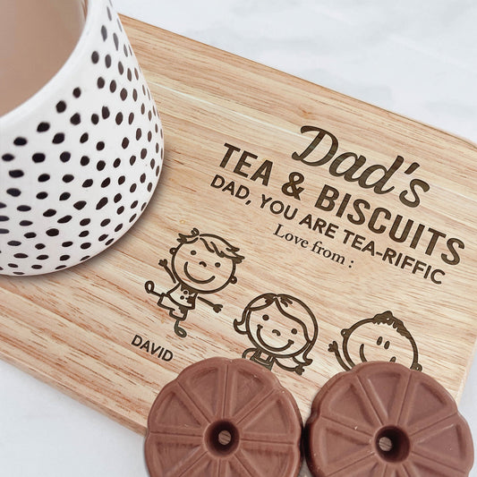 Dad's Tea & Biscuit - Custom Engraved Wooden Tea & Biscuit Board