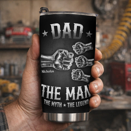 Father's Day Gifts, Dad The Man The Myth The Legend - Fist Bump With Kids Names - Personalized Tumbler