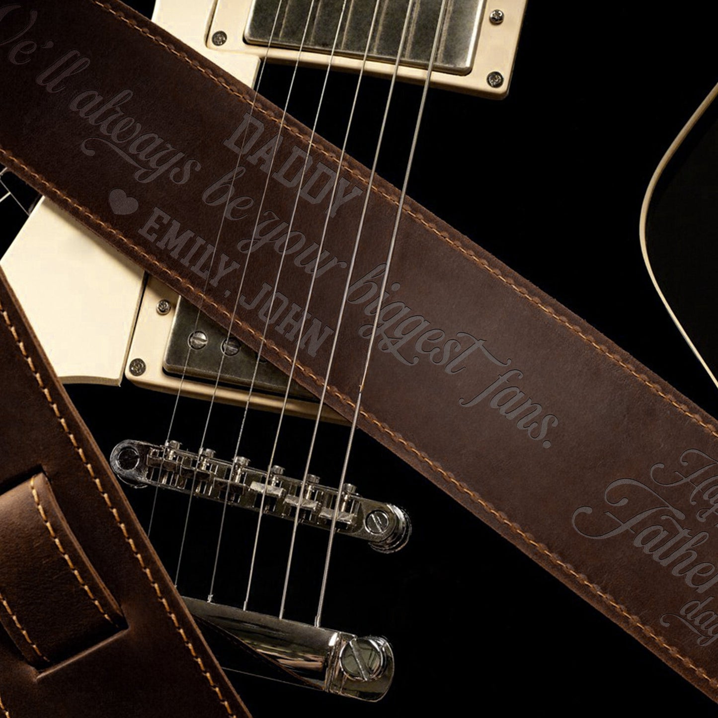 Dad, We'll Always Be Your Biggest Fans - Personalized Leather Guitar Strap
