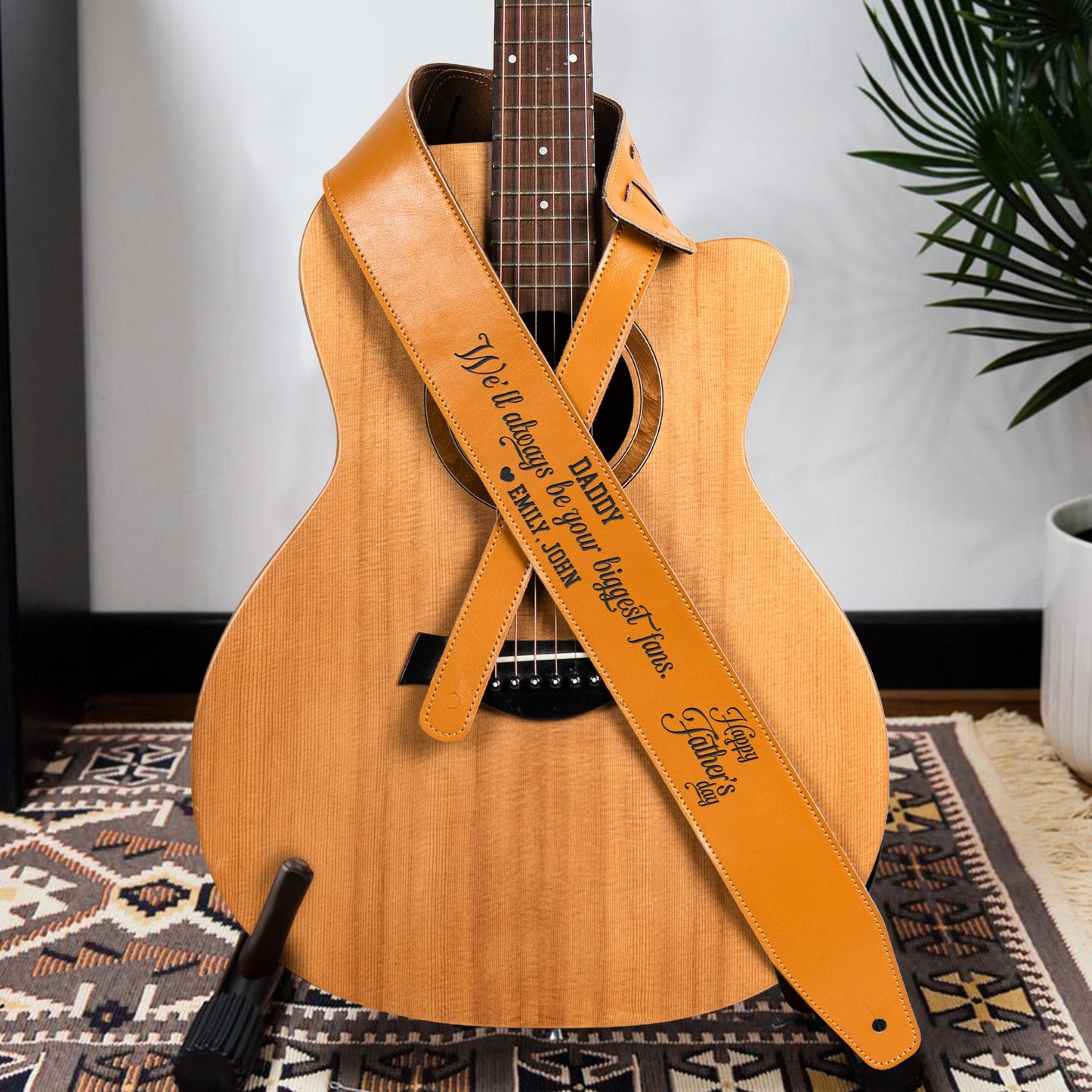 Dad, We'll Always Be Your Biggest Fans - Personalized Leather Guitar Strap