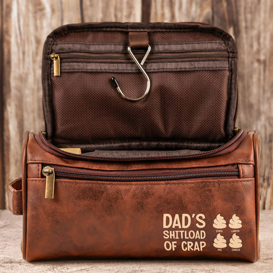 Father's Day Gifts, Dad’s Sh!Tload Of Crap - For Daddy, Papa, Uncle - Personalized Leather Toiletry Bag