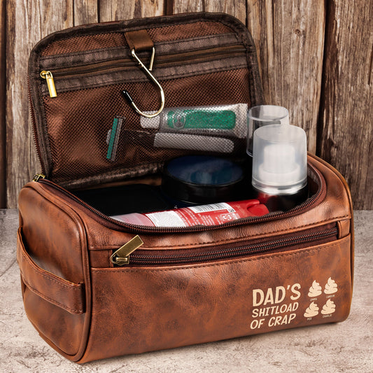 Father's Day Gifts, Dad’s Sh!Tload Of Crap - For Daddy, Papa, Uncle - Personalized Leather Toiletry Bag