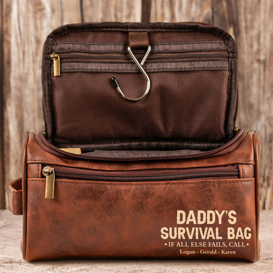 Father's Day Gifts, Dad's Survival Bag If All Else Fails - Fun Gifts From Kids - Personalized Leather Toiletry Bag