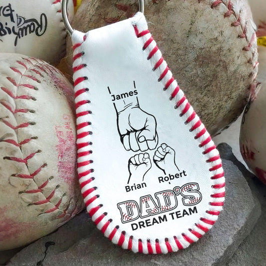 Father's Day Gifts, Daddy Fist Bump Gift For Dad, New Dad - Personalized Leather Baseball Keychain