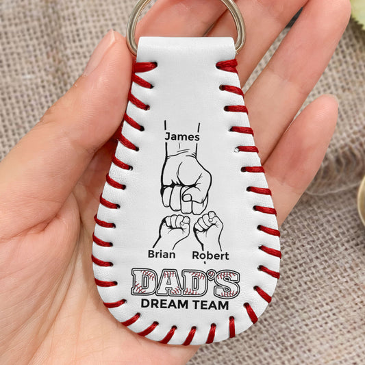 Father's Day Gifts, Daddy Fist Bump Gift For Dad, New Dad - Personalized Leather Baseball Keychain
