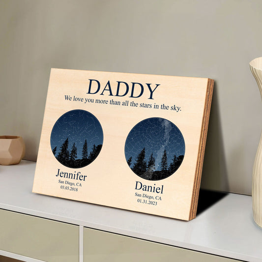 Father's Day Gifts, Daddy We Love You More Than All The Stars Custom Star Map - Custom Wood Plaque