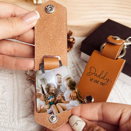 Father's Day Gifts, Daddy We Love You - Personalized Leather Photo Keychain