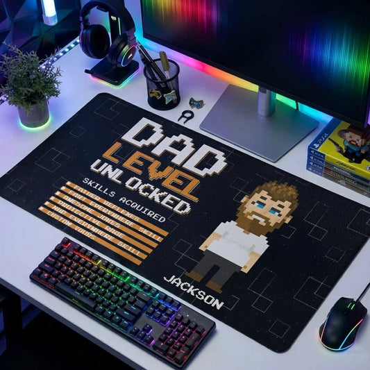Father's Day Gifts, Daddy Level Up - Father's Day Gifts For Gaming Dad - Personalized Desk Mat