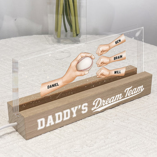 Father's Day Gifts, Daddy's Dream Team - Custom Sport Baseball, Soccer, Football - Personalized LED Night Light