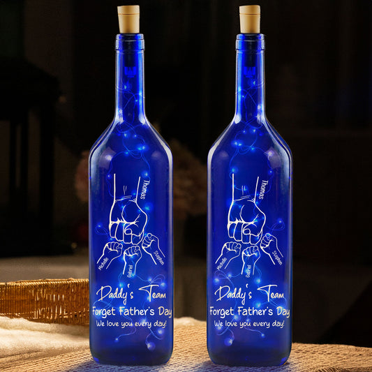 Father's Day Gifts, Daddy's Team We Love You Gift For Dad, Grandpa - Personalized Blue Bottle Lamp