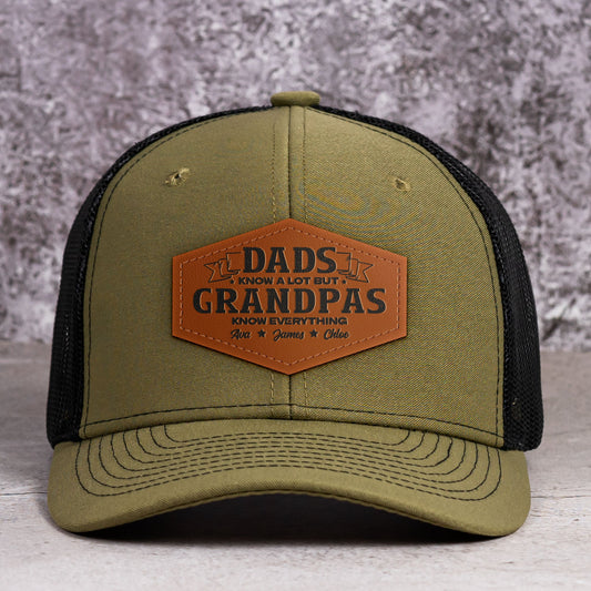 Father's Day Gifts, Dads Know A Lot But Grandpas Know Everything - Personalized Leather Patch Hat