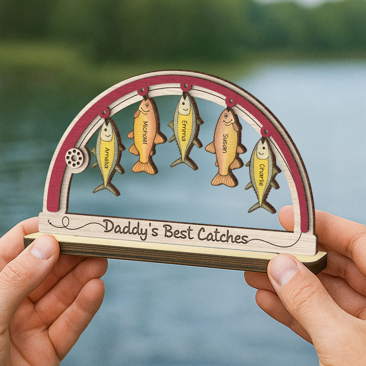 We're Hooked The Best Dad Grandpa Fishing Personalized 2-Layer Standing Wooden Plaque,  Gift For Dad, Gift for Husband