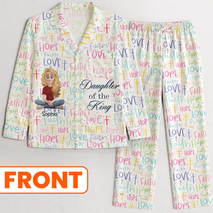 Daughter Of The King With Faith Hope Love - Personalized Satin Pajama Set