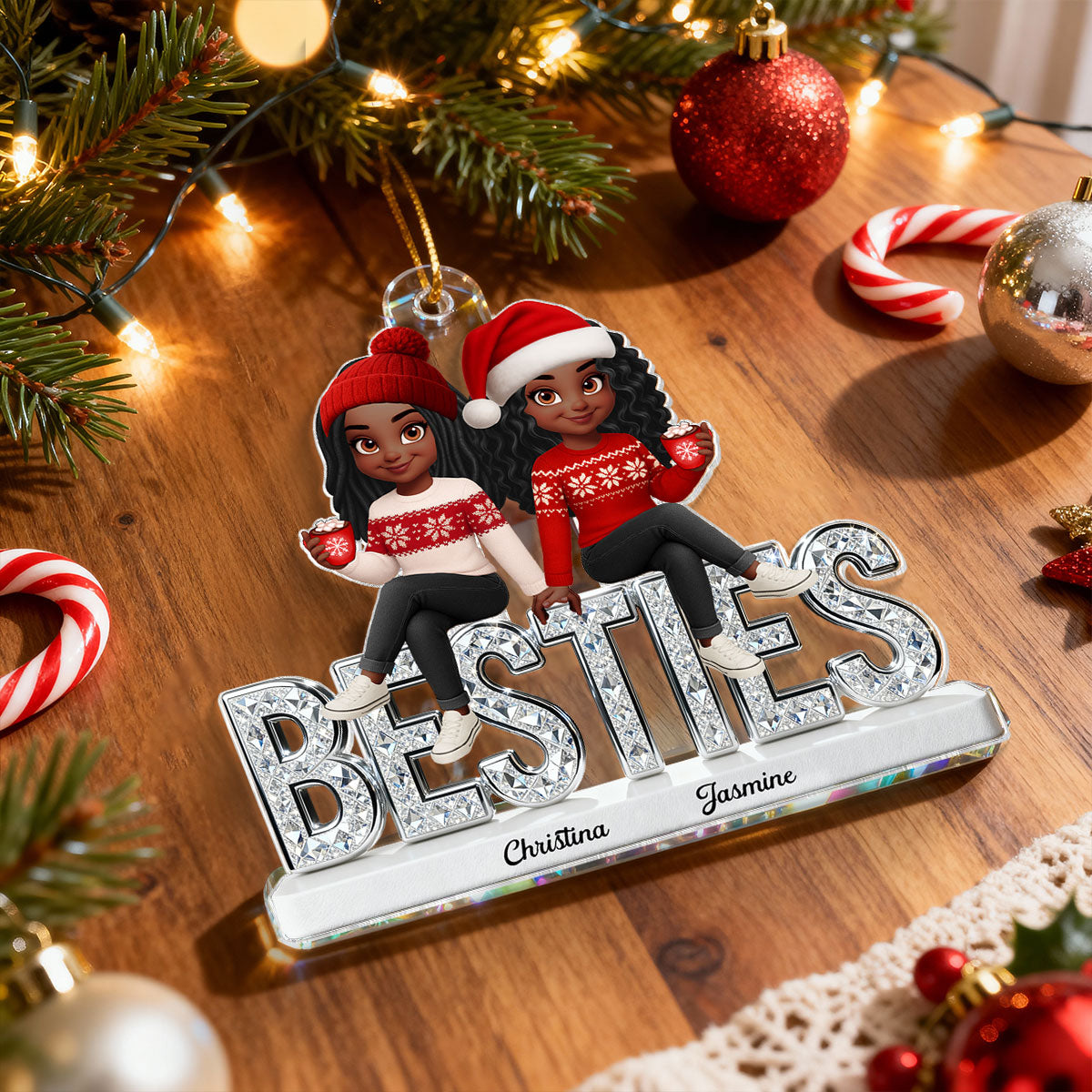 3D Shinning Effect Besties Christmas - Personalized Acrylic Ornament - Gift For Best Friends