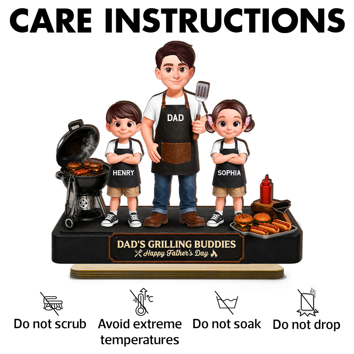 BBQ Dad's Grilling Buddies The Grill Master - Personalized 2-Layered Wooden Plaque -  Gift For Dad, Husband