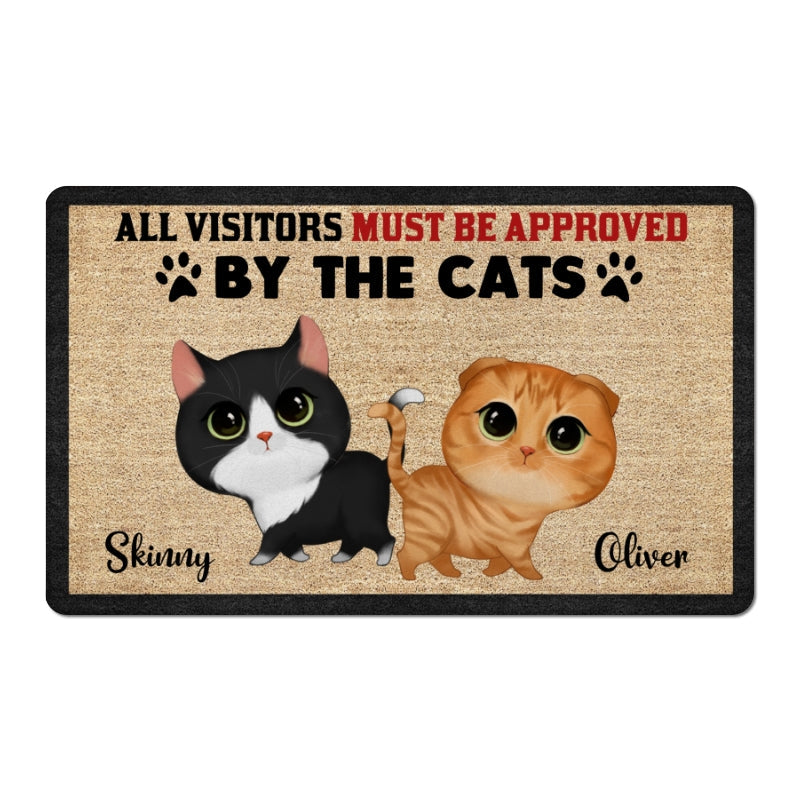 Watercolor Cute Cats Walking All Visitors Must Be Approved By Cats Personalized Doormat