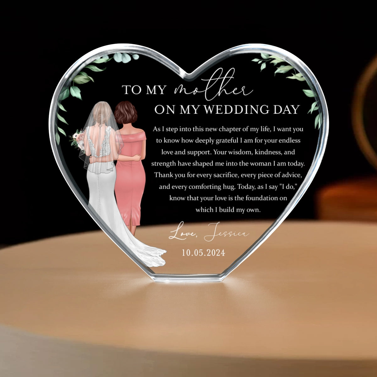 Personalized Wedding Mother of the Bride Gift from Daughter, a Treasure Forever Custom Premium Crystal Heart LED, Free Shipping Included