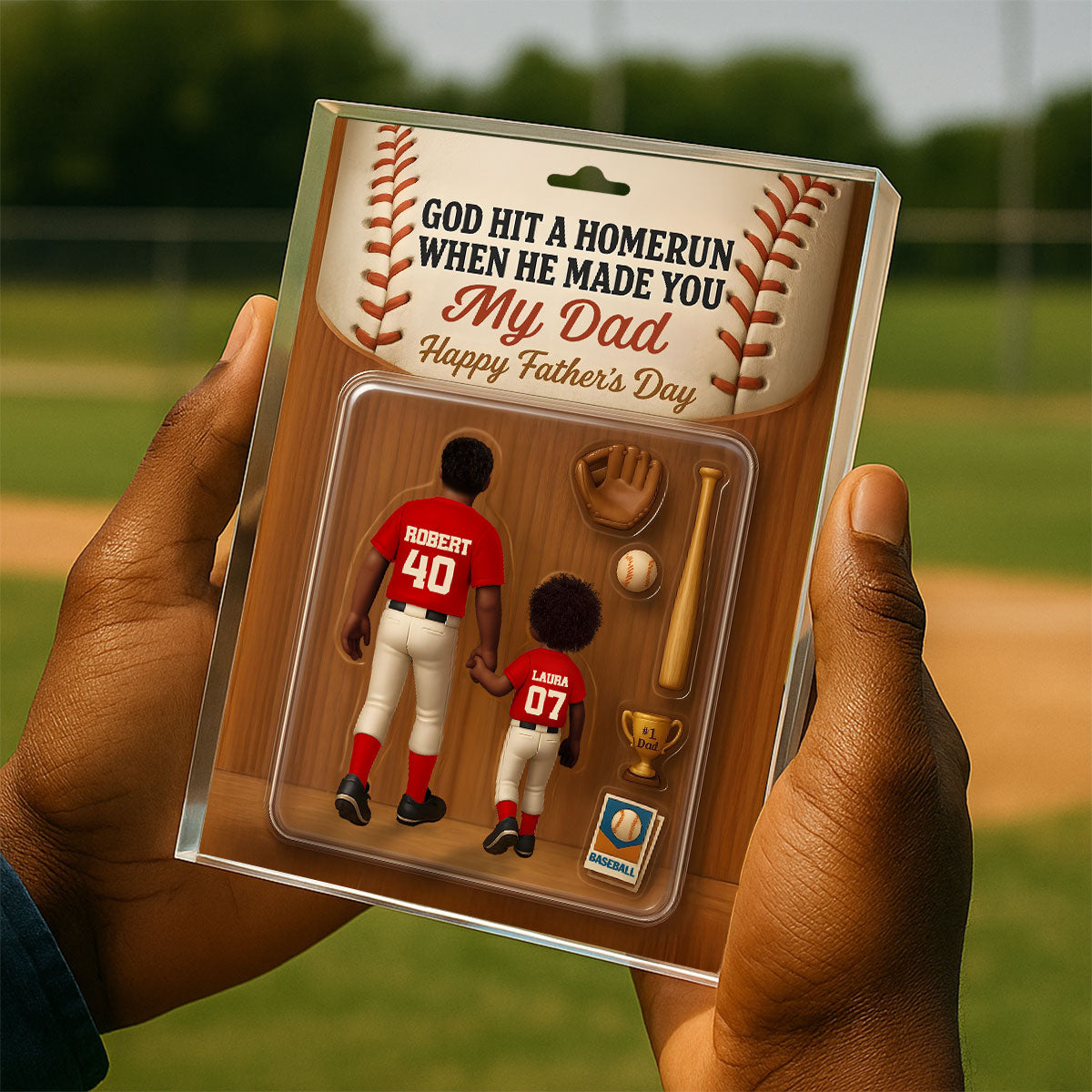 God Hit A Home Run When He Made You Our Dad Custom Action Figure Personalized Acrylic Block Plaque,  Gift for Baseball Dad