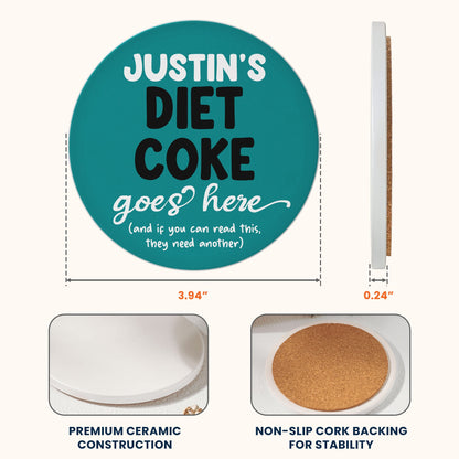 Diet Coke Coaster Funny Desk Decor Exchange Gift For Friends, Coworkers - Personalized Ceramic Coaster