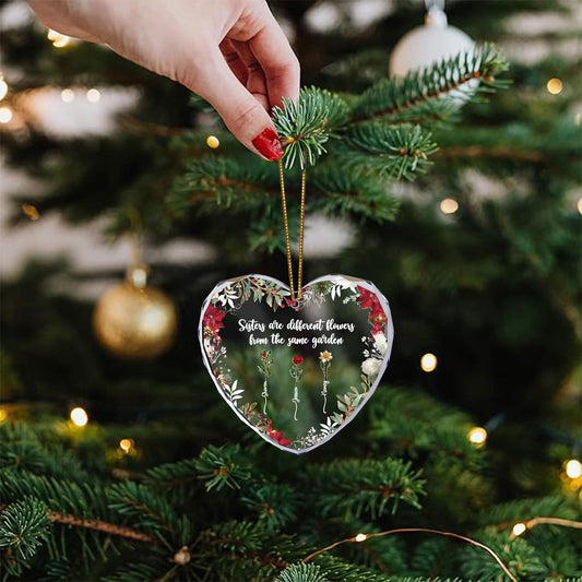 Different Flowers From Same Garden - Personalized Heart Glass Ornament