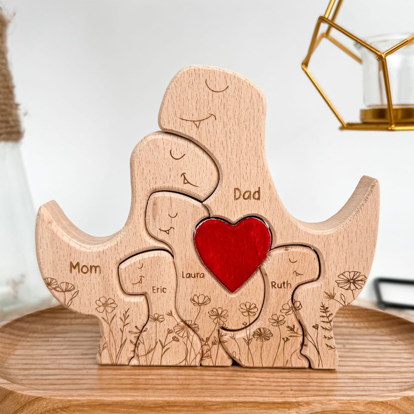 Father's Day Gifts, Dinosaur Family - Personalized Wooden Dinosaur Family Puzzle