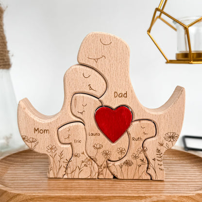 Father's Day Gifts, Dinosaur Family - Personalized Wooden Dinosaur Family Puzzle