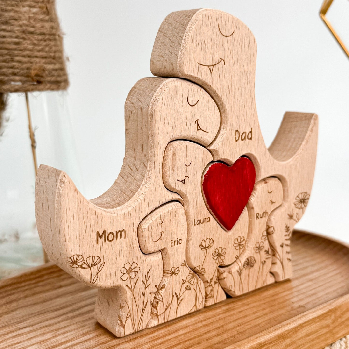 Father's Day Gifts, Dinosaur Family - Personalized Wooden Dinosaur Family Puzzle
