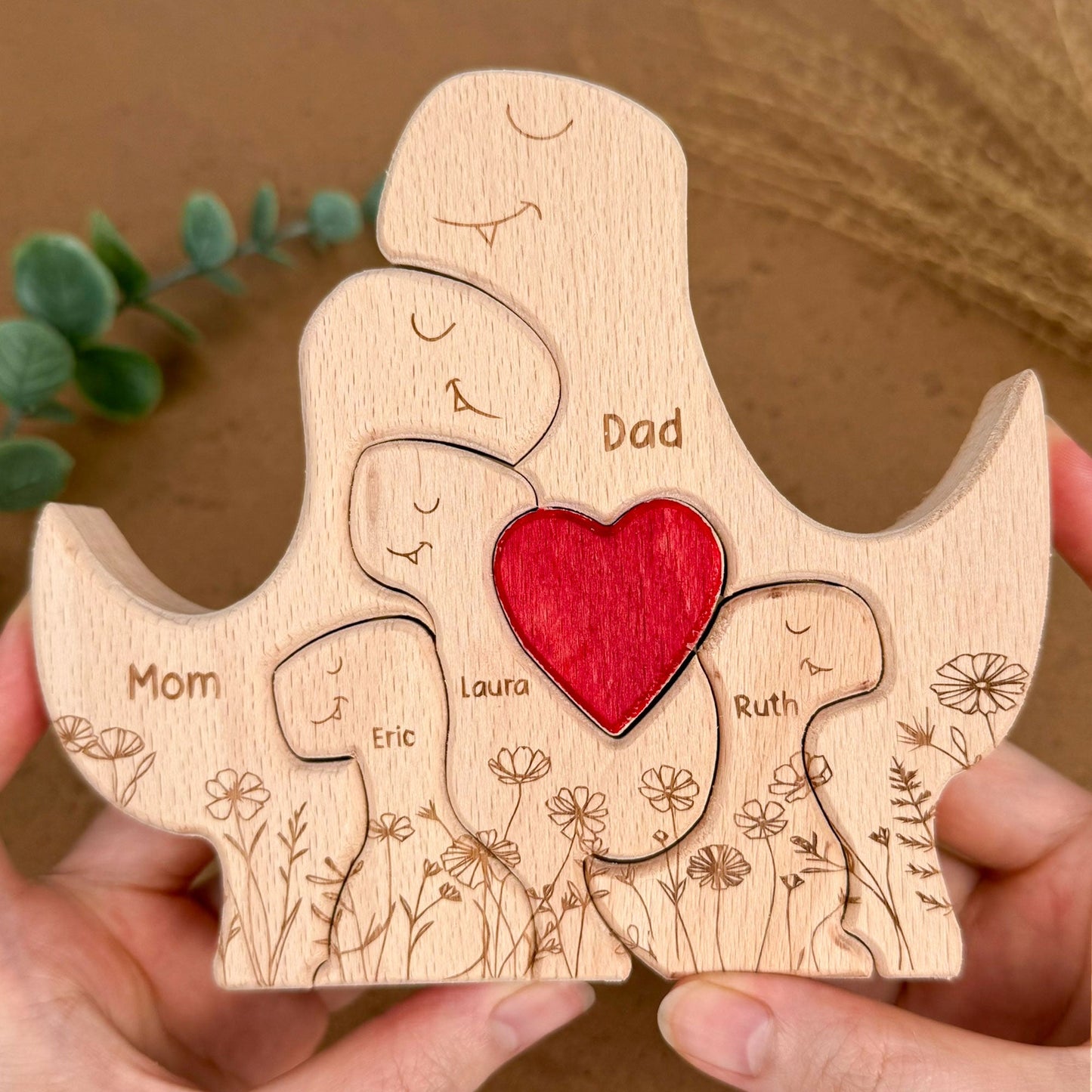 Father's Day Gifts, Dinosaur Family - Personalized Wooden Dinosaur Family Puzzle