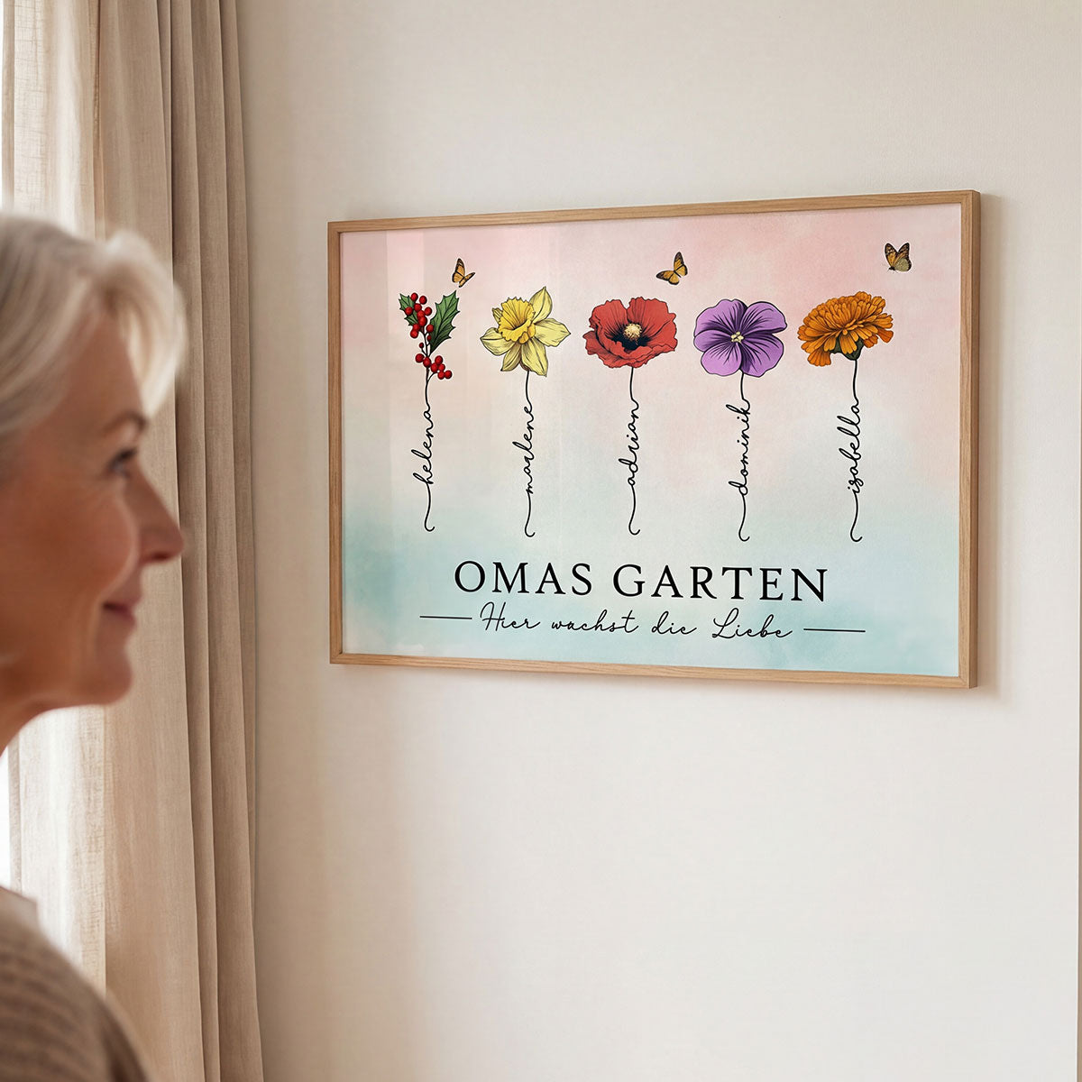 Omas Garten mit Geburtsblumen – Personalisiertes Poster – Muttertagsgeschenk fr Oma