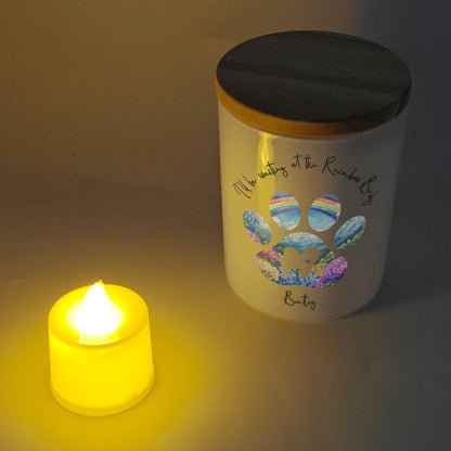 Dog Loss I'll Be Waiting At The Rainbow Bridge - Personalized LED Tea Light Holder