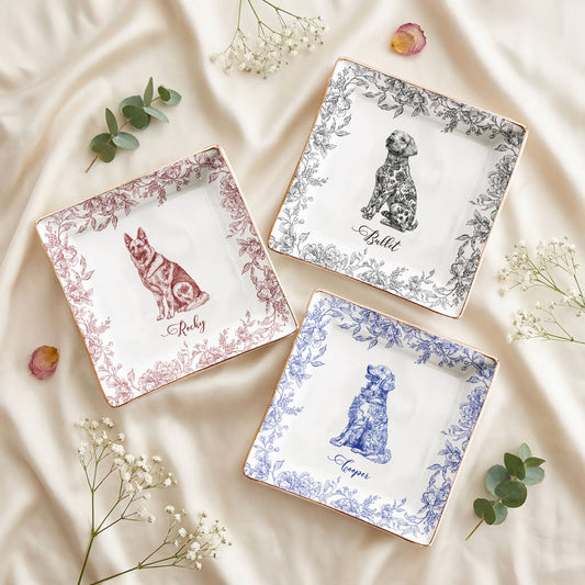 Dog Lover Gift Dog Breeds Chinoiserie Toile De Jouy Style - Personalized Jewelry Dish