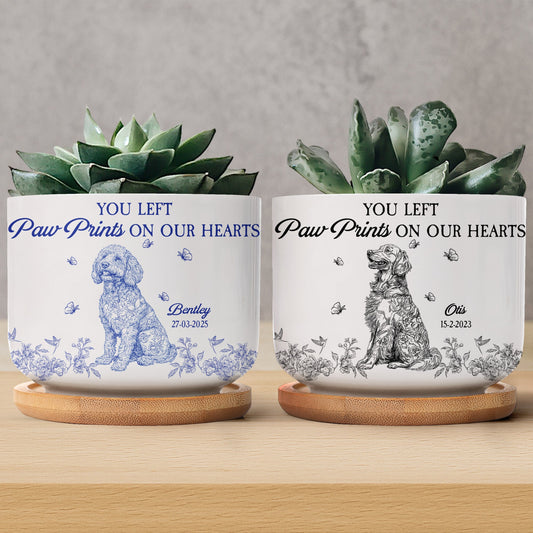 Dog Memorial Toile De Jouy Chinoiserie French Style - Personalized Ceramic Plant Pot With Tray