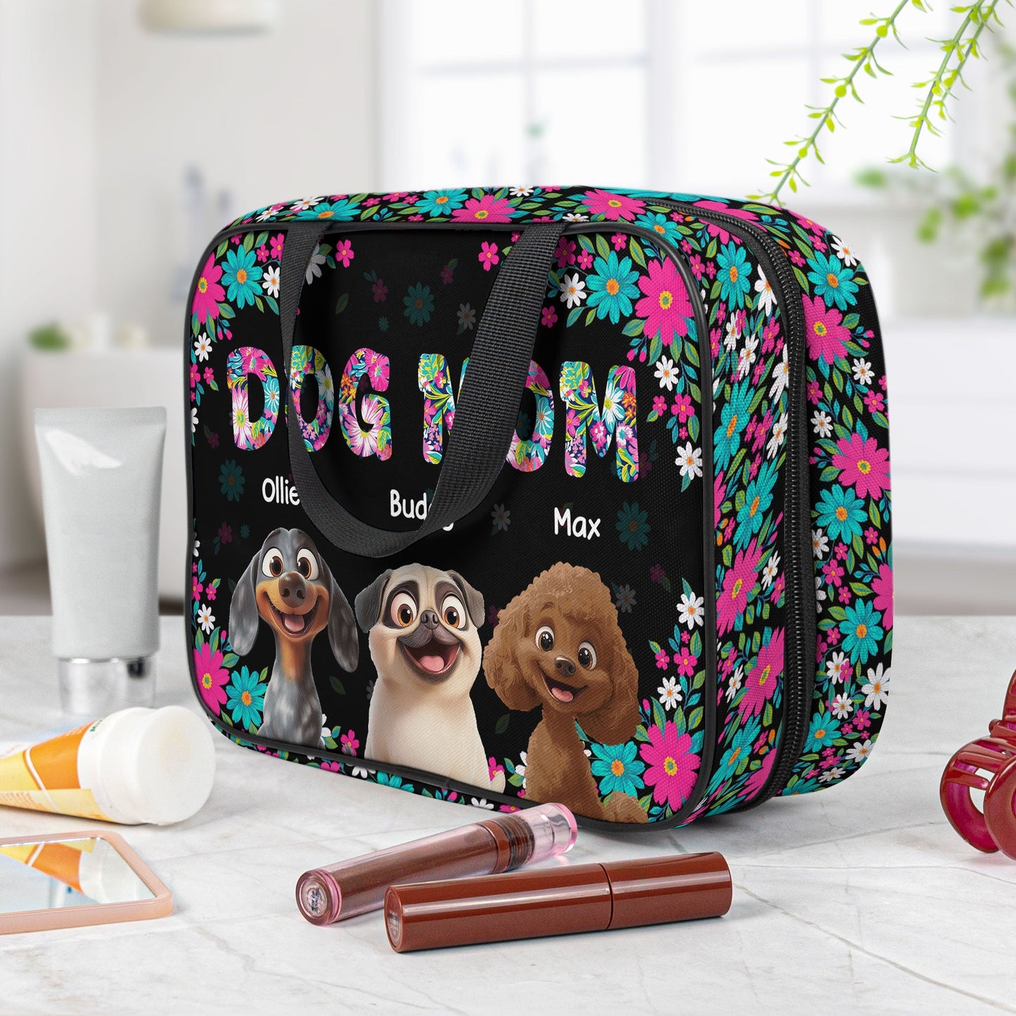 Dog Mom Peeking Summer - Personalized Hanging Toiletry Bag