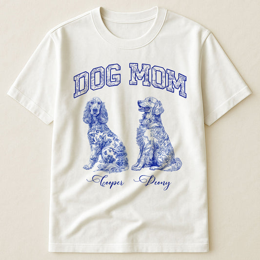 Dog Mom Toile De Jouy Chinoiserie Custom Dog Breeds - Personalized Shirt