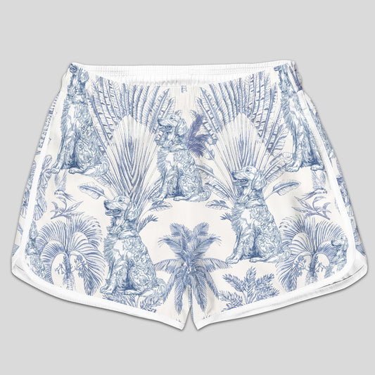 Dog Mom Toile De Jouy Summer Beach French Style - Personalized Women's Beach Shorts