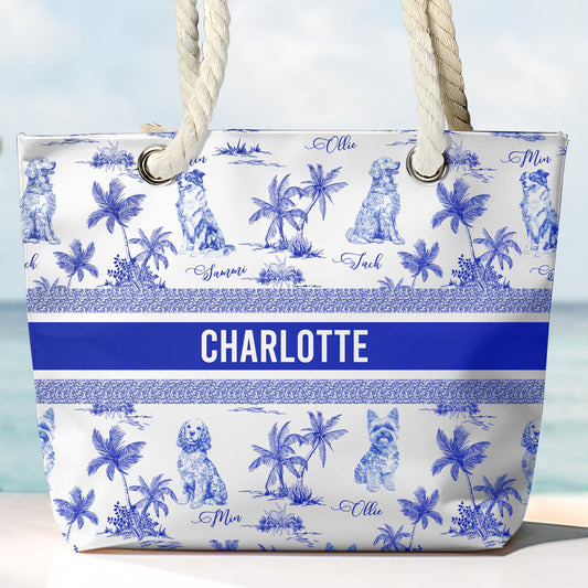 Dog Mom Toile De Jouy Summer French Style - Personalized Beach Bag