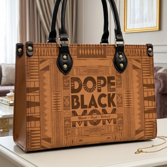 Dope Black Mom, Dope Mom - Custom With Kids' Names - Personalized Leather Bag