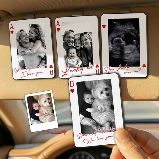 Father's Day Gifts, Drive Safe Daddy - Gift For Dad, Husband, Grandpa, Him - Personalized Wooden Photo Car Visor Clip