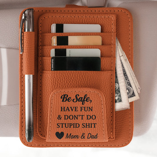 Father's Day Gifts, Drive Safe - For Son, Dad, Husband, Family - Personalized Leather Car Visor Organizer