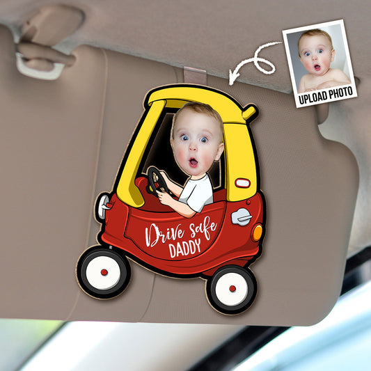 Father's Day Gifts, Drive Safe Reminder - Personalized Wooden Photo Car Visor Clip