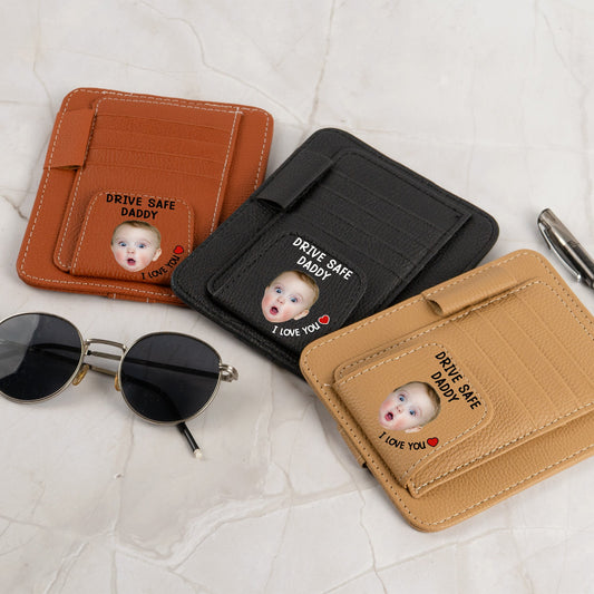 Father's Day Gifts, Drive Safe, Daddy - Personalized Photo Leather Car Visor Organizer