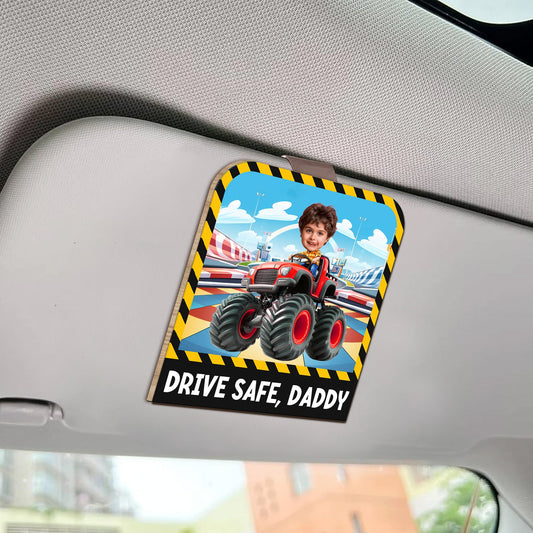 Father's Day Gifts, Drive Safe, Daddy - Personalized Wooden Photo Car Visor Clip